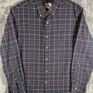 St. John’s Bay Men’s Long Sleeve Button Navy Blue Plaid Shirt Large